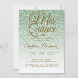 Quinceañera Sage Green Glitter 15th Birthday  Invitation