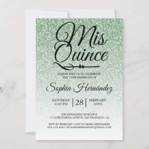 Quinceañera Sage Green Glitter 15th Birthday  Invitation