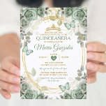 Quinceañera Sage Green & Gold Crown Butterfly Invitation<br><div class="desc">Quinceañera Sage Green & Gold Crown Mexican Butterfly Invitation
Mis Quince 15 Anos,  16th Birthday, </div>