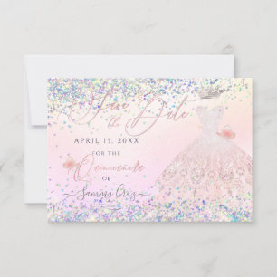 Quinceanera Save Date Holographic Confetti Invita Invitation
