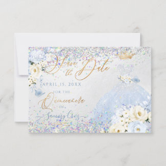 Quinceanera Save Date Holographic Confetti  Invitation