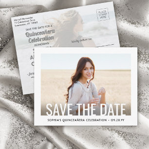 Quinceañera Save the Date 2 Photo Minimalist Announcement Postcard