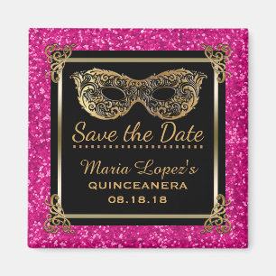 Quinceanera Save the Date Birthday Pink Gold Magnet