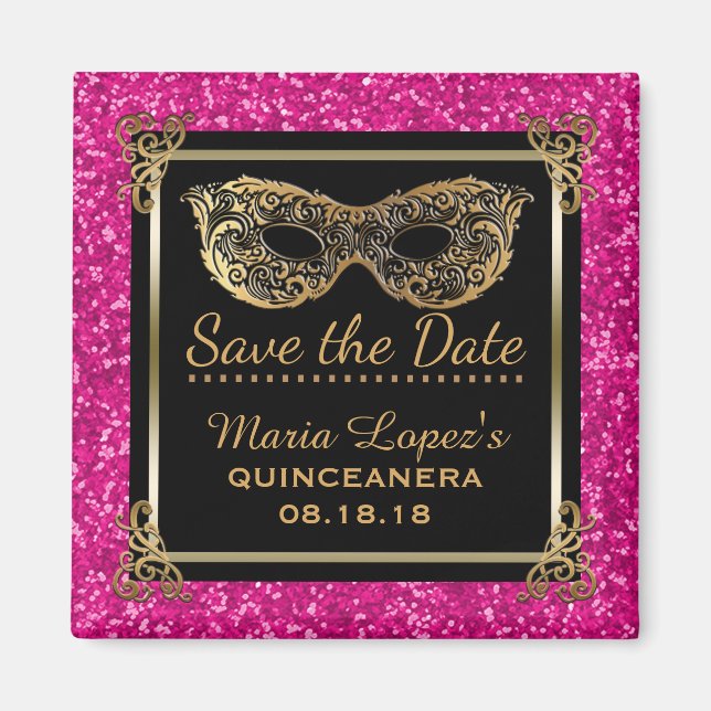 Quinceanera Save the Date Birthday Pink Gold Magnet (Front)