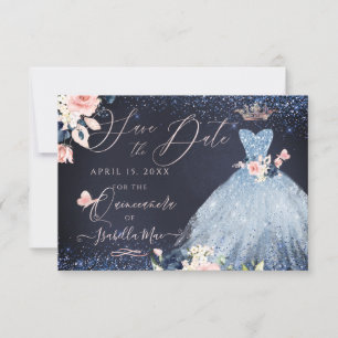 Quinceanera Save the Date Dusty Blue Gown Invitation