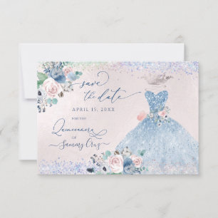 Quinceanera Save the Date Dusty Pink Blue Peonies Invitation