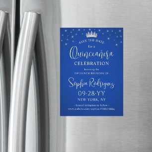Quinceañera Save the Date Elegant Royal Blue Magnetic Invitation