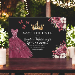 Quinceanera Save the Date Floral Burgundy 