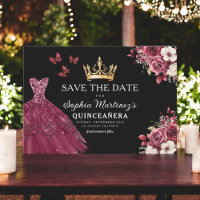 Quinceanera Save the Date Floral Burgundy