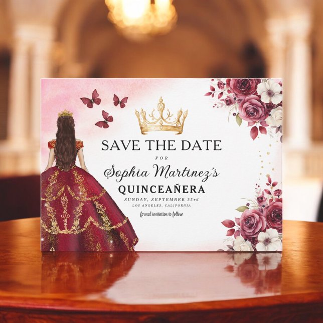 Quinceanera Save the Date Floral Burgundy  (Creator Uploaded)