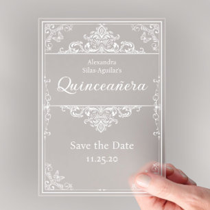 Quinceañera - Save the Date  Light Blue Elegant Acrylic Invitations