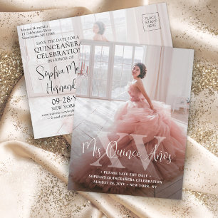 Quinceañera Save the Date Modern Photo Mis XV Años Announcement Postcard