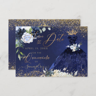 Quinceanera Save the Date Navy Blue Gown Invitation
