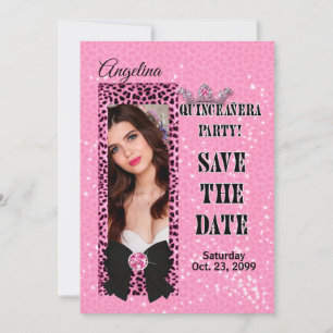Quinceanera Save the Date Pink Cheetah Print Invitation