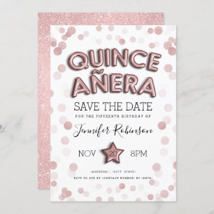 Quinceañera Save The Date Rose Gold Glitter Invitation