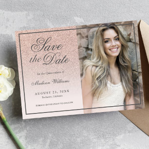 Quinceañera Save The Date Rose Gold Glitter Photo