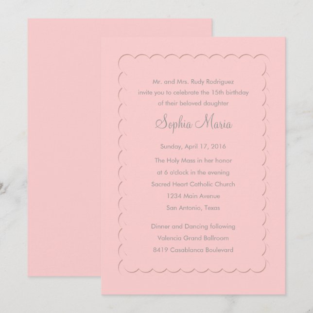 Quinceanera Scallop Change Pink to Any Colour Invitation (Front/Back)