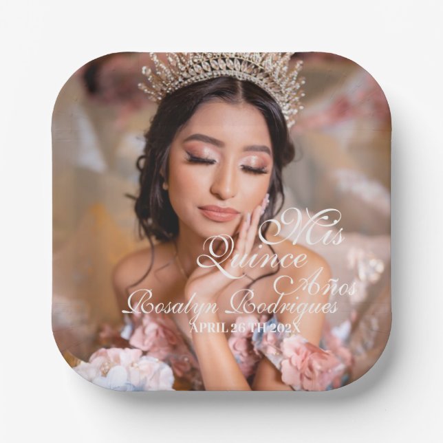 Quinceanera script photo 15th Birthday Paper Plate (Front)