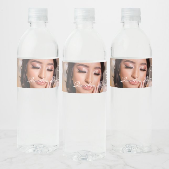 Quinceanera script photo 15th Birthday Water Bottle Label (Bottles)