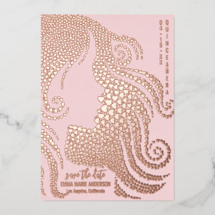 Quinceañera Silhouette Rose Gold Hearts Save Date Foil Holiday Card