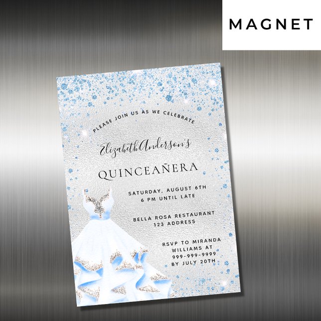 Quinceanera silver blue dress invitation magnet (Creator Uploaded)