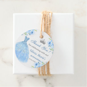Quinceanera Silver Blue Floral Gown  Favour Tags