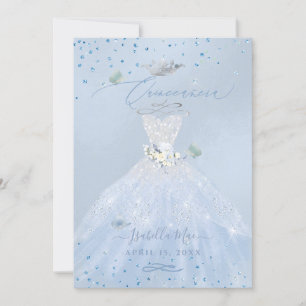 Quinceanera Silver Blue Glitter Gown Invitation
