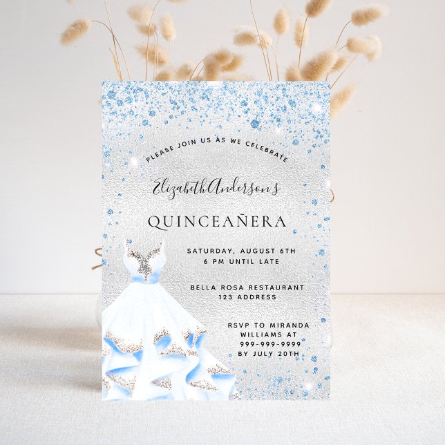 Quinceanera silver blue sparkles dress luxury invitation (Creator Uploaded)