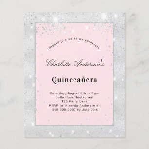 Quinceanera silver blush pink glitter dust budget flyer