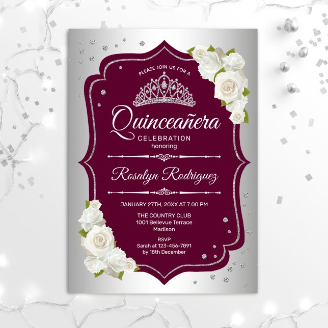 Quinceanera - Silver Burgundy Invitation (Creator Uploaded)