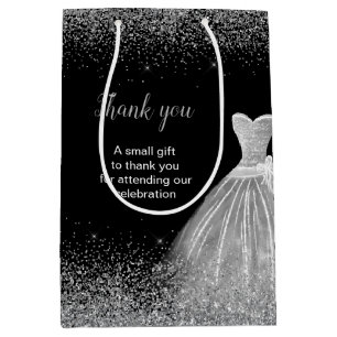 Quinceanera Silver Dress Faux Glitter Medium Gift Bag