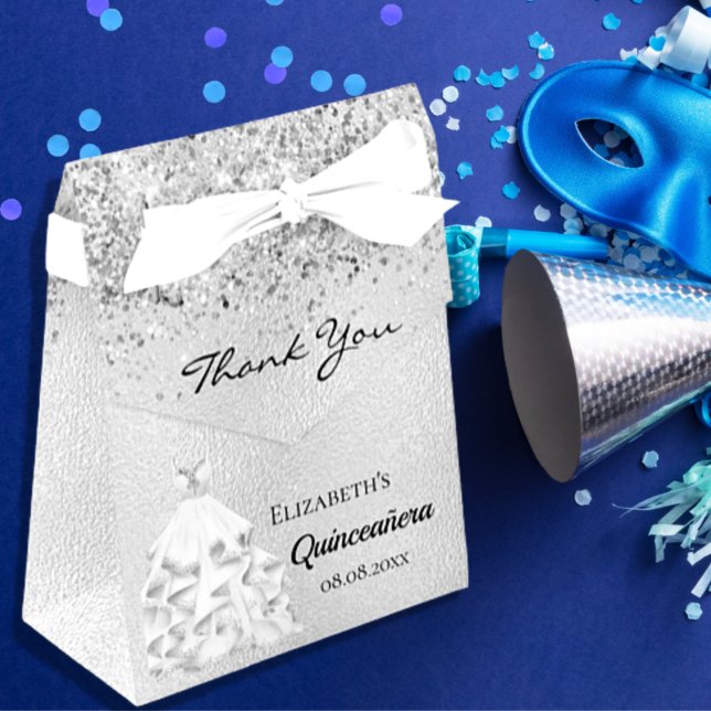 Quinceanera silver dress thank you favour box (Creator Uploaded)