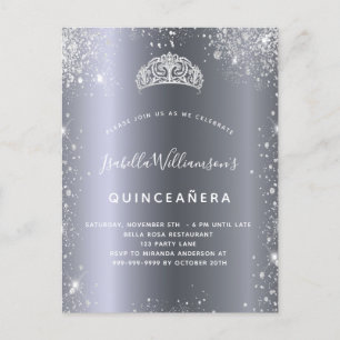 Quinceanera silver glitter dust tiara crown invitation postcard