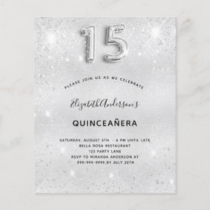 Quinceanera silver glitter invitation