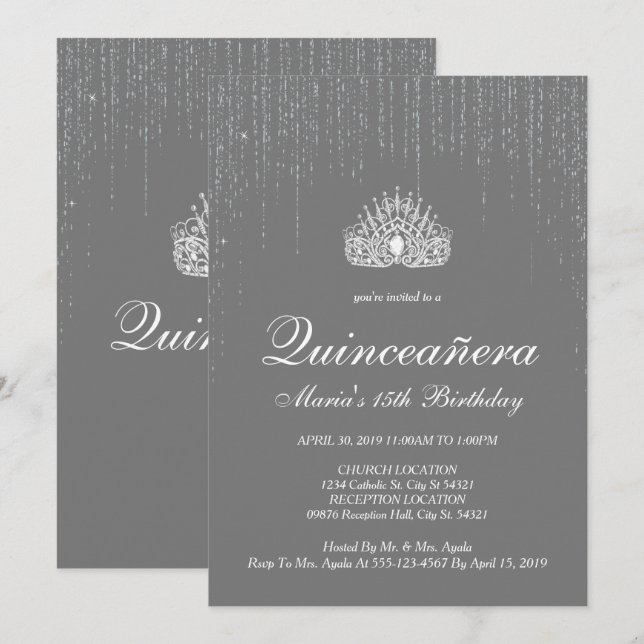 Quinceanera, Silver Glitter Invitations (Front/Back)