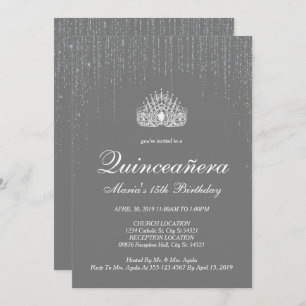 Quinceanera, Silver Glitter Invitations