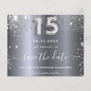 Quinceanera silver glitter save the date