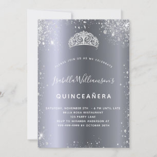 Quinceanera silver glitter tiara crown invitation