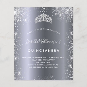 Quinceanera silver glitter tiara invitation