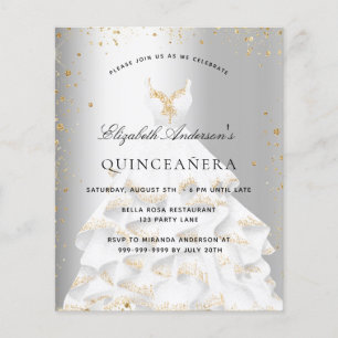 Quinceanera silver gold dress budget invitation flyer