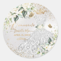 Quinceanera Silver Gown Gold Glitter Cream Roses C