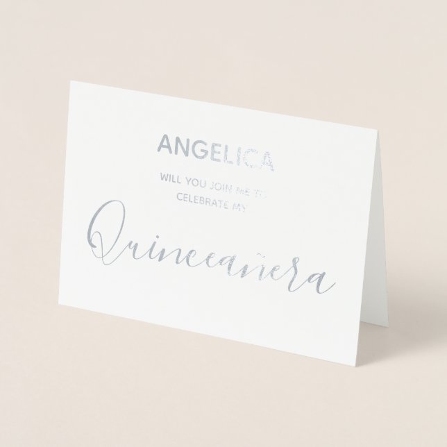 Quinceañera  Silver Personalised Invitation (Front)
