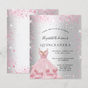 Quinceanera silver pink dress budget invitation