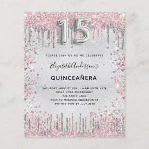 Quinceanera silver pink glitter invitation