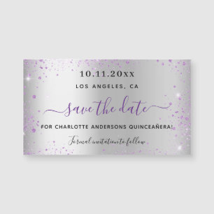 Quinceanera silver purple save the date magnet