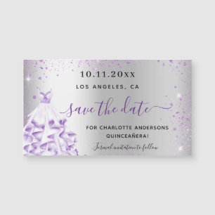 Quinceanera silver purple save the date magnet
