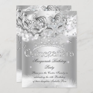 Quinceanera Silver Sparkle Masquerade Party Invitation