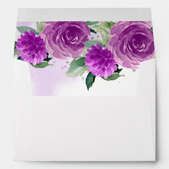 Quinceanera Silver Tiara Purple Floral Envelope (Back (Bottom))