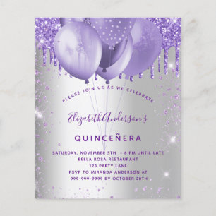 Quinceanera silver violet budget invitation flyer