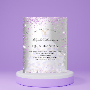Quinceanera silver violet dress budget invitation flyer